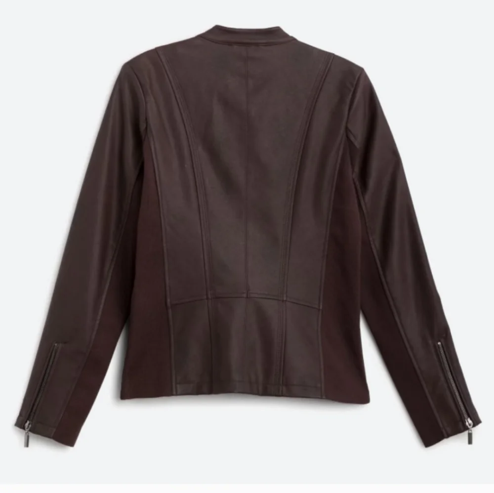 NEW Mo-Ka Faux Leather Jacket Lined Zip Pockets  Chocolate Burgundy Plum Small - Picture 4 of 16
